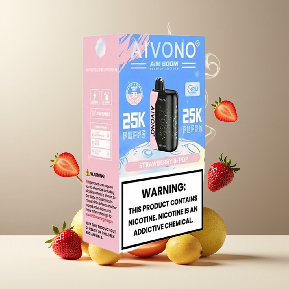 Aivono AIM BOOM 25000 Puffs 28ml 650mAh Type-C grossister Sverige Jordbær B-pop