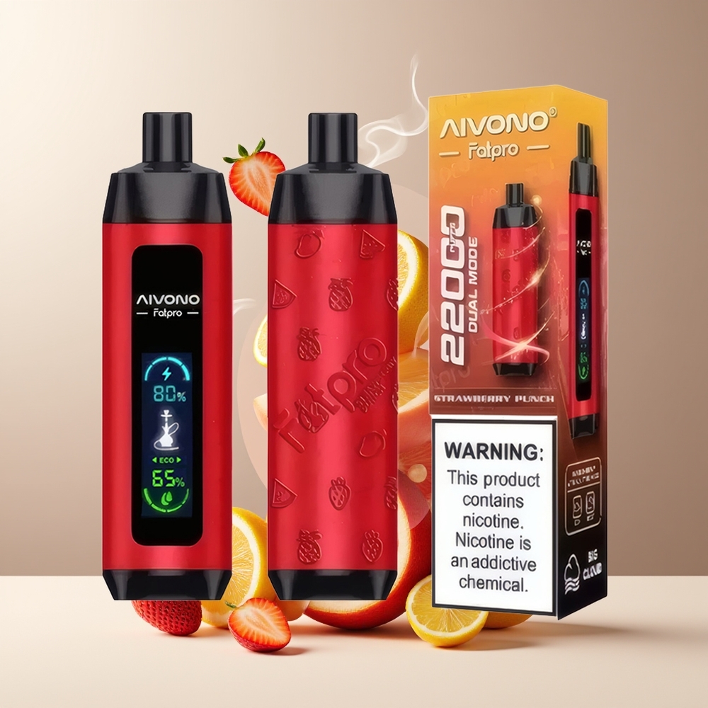Aivono AIM FATPRO 22000 Puffs grossister Sverige – 28ml E-liquid 10 smaker 600mAh 06 ohm Mesh Coil Jordbær Punch