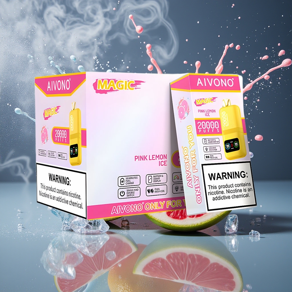 Aivono AIM MAGIC 20000 Puffs Grossister Sverige – 26ml E-liquid Dual Mesh Coils LCD Display 10 Smaker Tillgängliga Rosa Citronglass