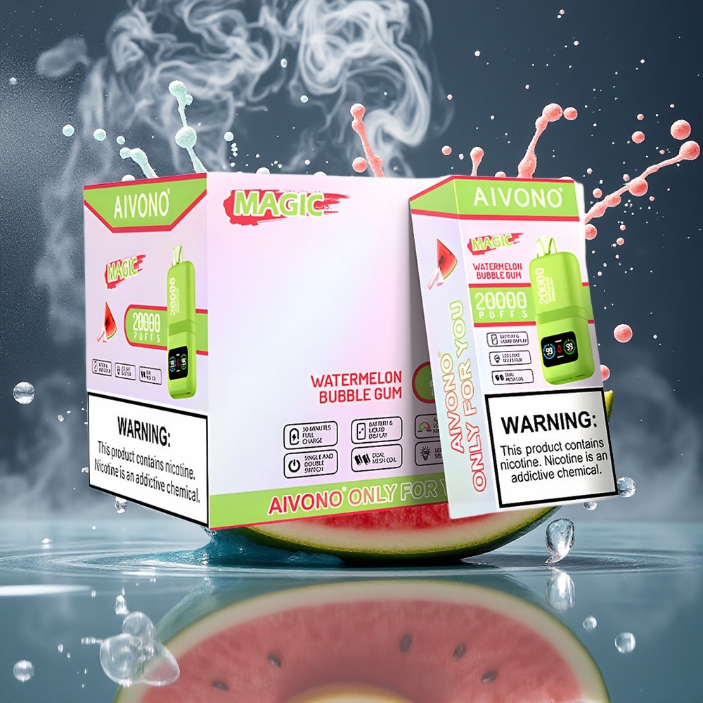 Aivono AIM MAGIC 20000 Puffs grossister Sverige – 26ml E-liquid Dual Mesh Coils LCD-display 10 Smaker Tillgängliga Vattenmelon Bubble Gum
