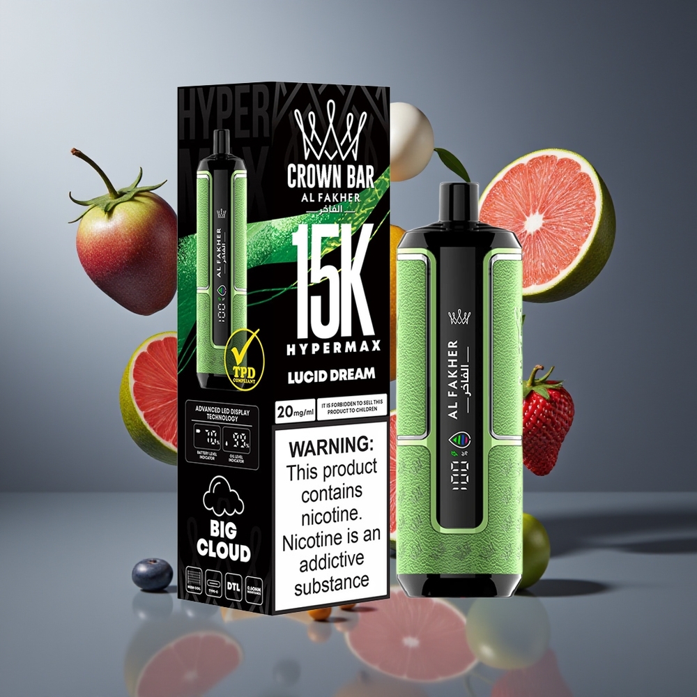 Al Fakher Crown Bar 15K Hypermax 22ml 600mAh Type-C 15 000 puff DTL 20mg Bärbar vape för engångsbruk Kit grossister Sverige