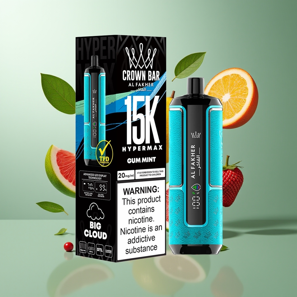 Al Fakher Crown Bar 15K Hypermax Grossister Sverige vape för engångsbruk Kit – 22ml E-Liquid 600mAh Battery Type-C Laddning 20mg Nikotin Kompakt  Portabel