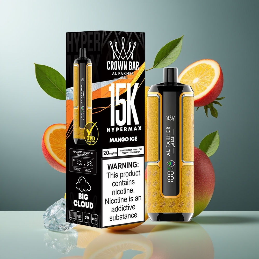 Al Fakher Crown Bar 15K Hypermax Grossister Sverige – 22ml E-Liquid 15 000 puff 600mAh Battery Type-C DTL 20mg Nikotin Kompakt  Portabel