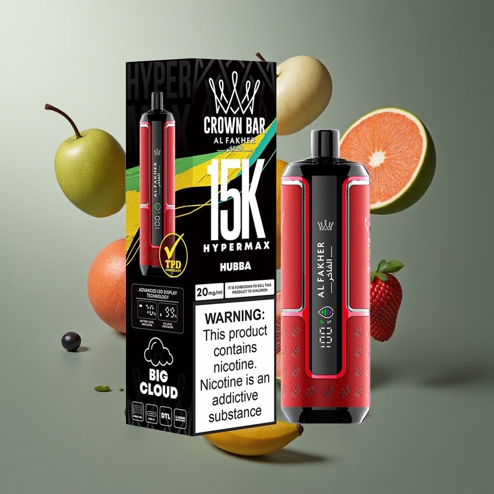 Al Fakher Crown Bar 15K Hypermax Grossister Sverige – 22ml E-Liquid 600mAh Battery Type-C Laddning 15 000 Puff 20mg Nikotin Kompakt  Portabel