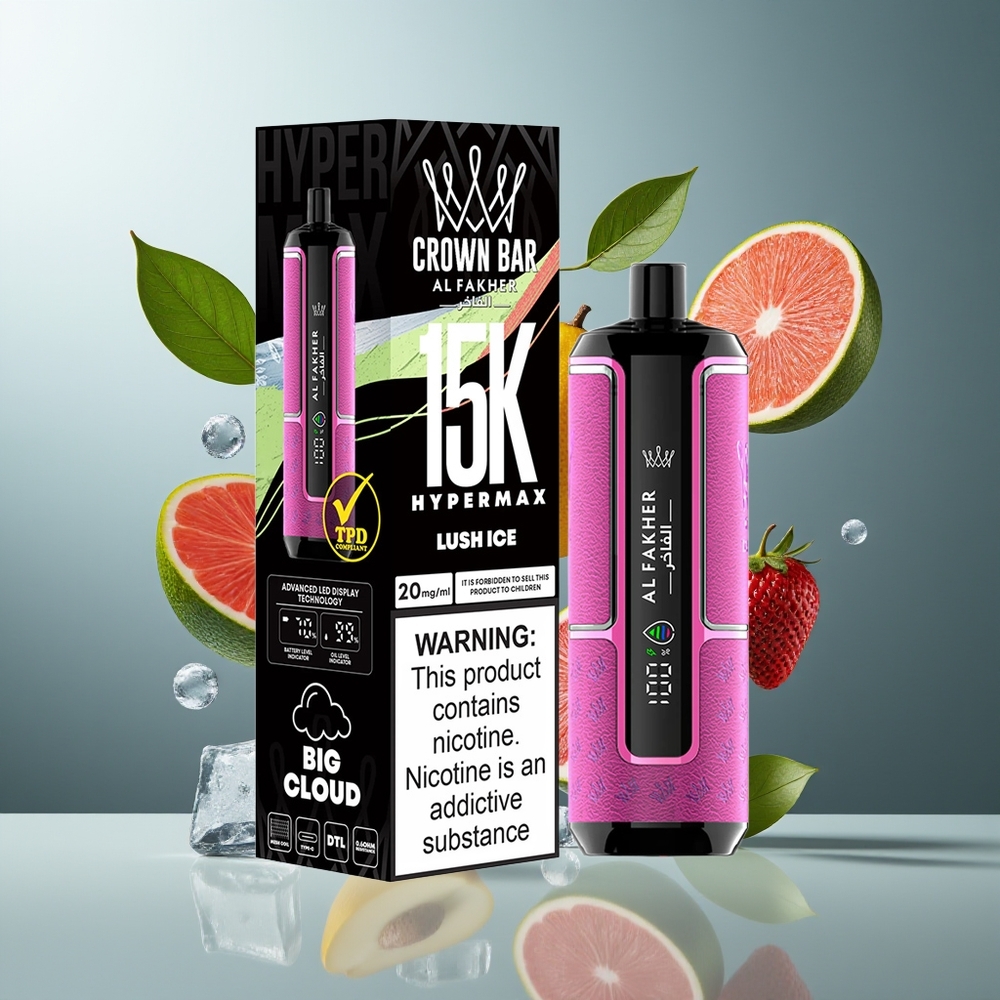 Al Fakher Crown Bar 15K Hypermax Grossister Sverige – 22ml E-Liquid 600mAh Battery Type-C Laddning 15 000 Puffar DTL 20mg Nikotin Kompakt  Portabel