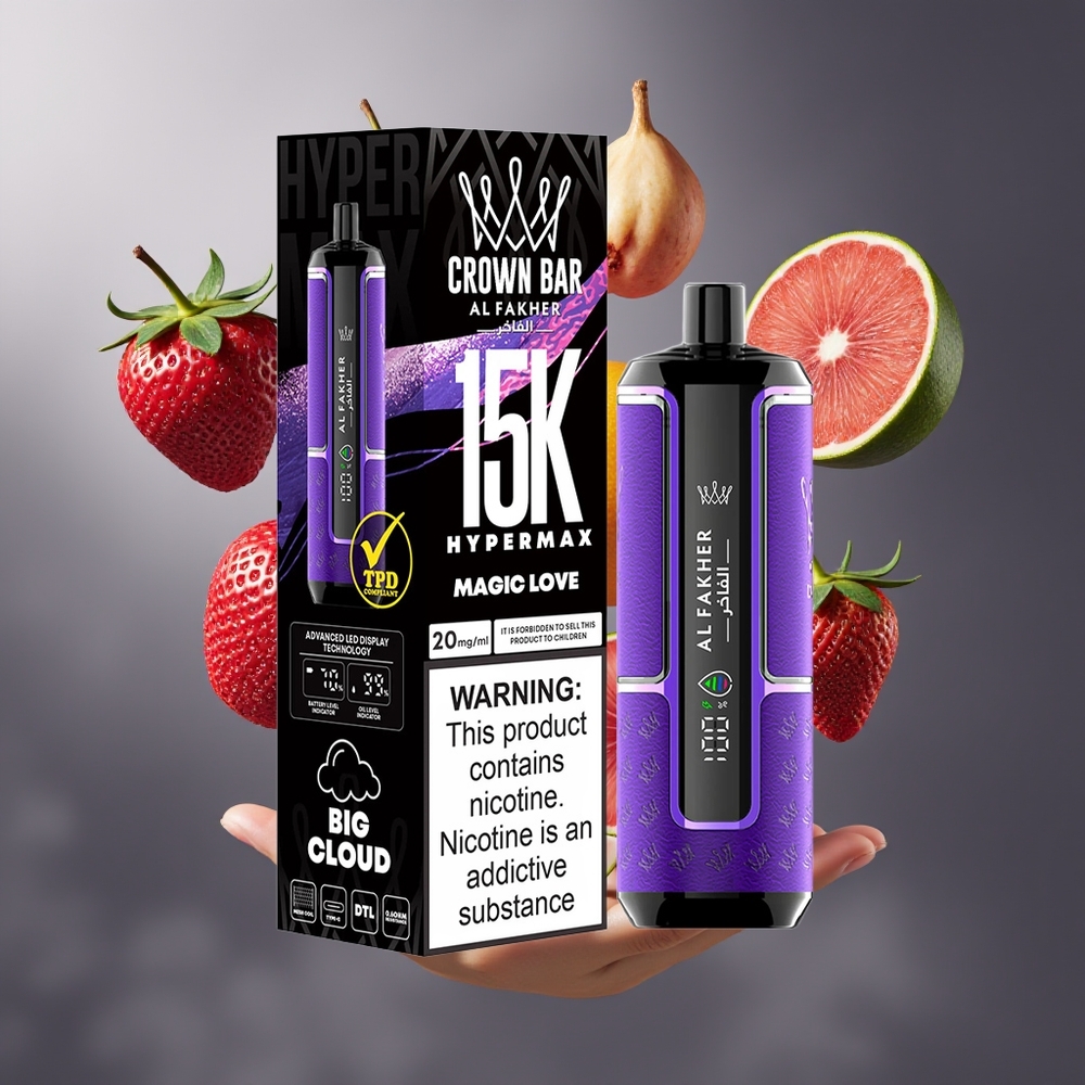 Al Fakher Crown Bar 15K Hypermax vape för engångsbruk Kit - 22ml E-Liquid 600mAh Battery Type-C Laddning 20mg Nikotin Kompakt Design grossister Sverige