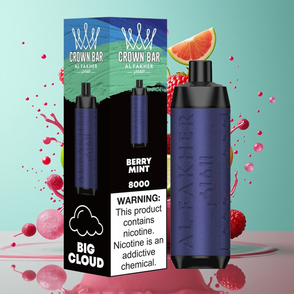Al Fakher Crown Bar 8000 Crystal Engångsvape grossister Sverige – 18ml e-Liquid 5mg Nikotin 8000 puffar USB-C-laddning