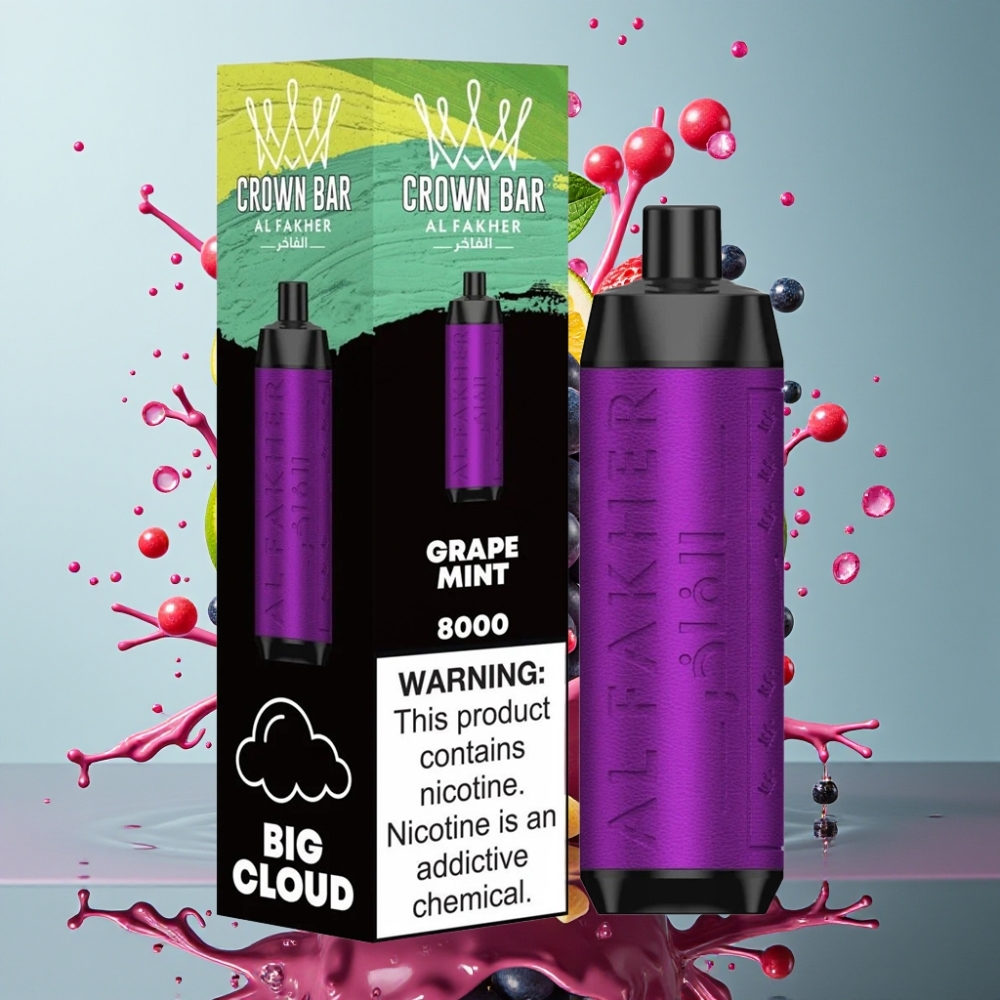 Al Fakher Crown Bar 8000 Crystal Engångsvape – 18ml e-Liquid 5mg Nikotin 8000 puffar USB Type-C – grossister Sverige