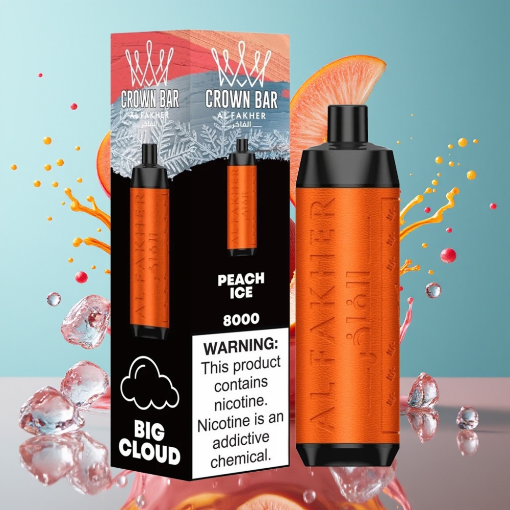 Al Fakher Crown Bar 8000 Crystal Grossister Sverige – 18ml e-Liquid 5mg Nikotin 8000 puffar USB-C-laddning Persikoglass