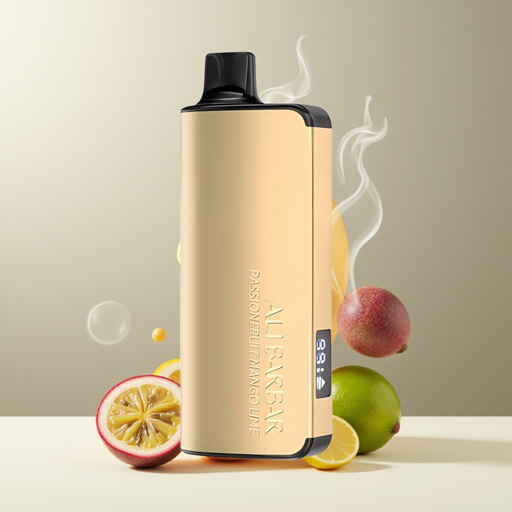 Alibarbar Ingot 9000 Puffs Grossister Sverige – 22ml E-liquid 2350mAh Batteri 12 Ohm Coil LED Display Passionsfrugt Mango Lime