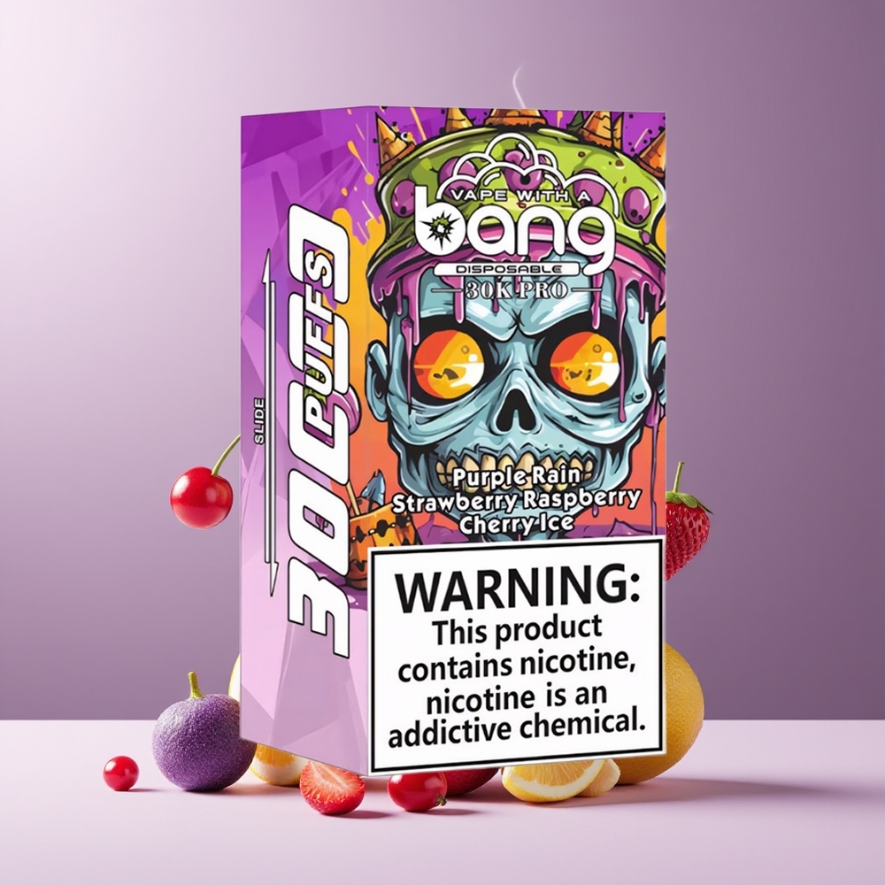 Bang 30K Pro 30000 Puffs grossister Sverige – 36ml E-Liquid 550mAh Dual-Flavor System Nikotinstyrka 0 2 3 5 Purple Rain  Jordbær Hindbær Kirsebæris