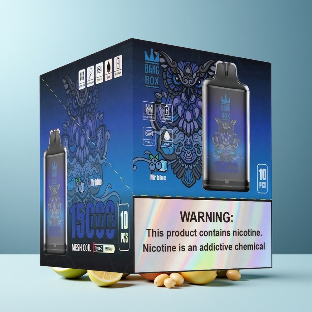 Bang Box 15000 Puffs 23ml E-liquid 0/2/3/5 Nikotin 650mAh grossister Sverige TYPE-C 1 låda 10 pcs
