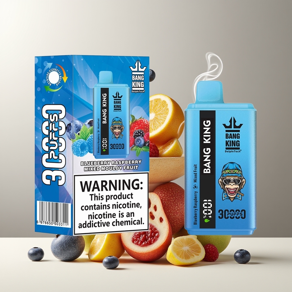 Bang King 30000 Puffs Grossister Sverige – 36ml E-Liquid 550mAh Battery Type-C Laddning Blåbær Hindbær Blandet Muggen Frugt