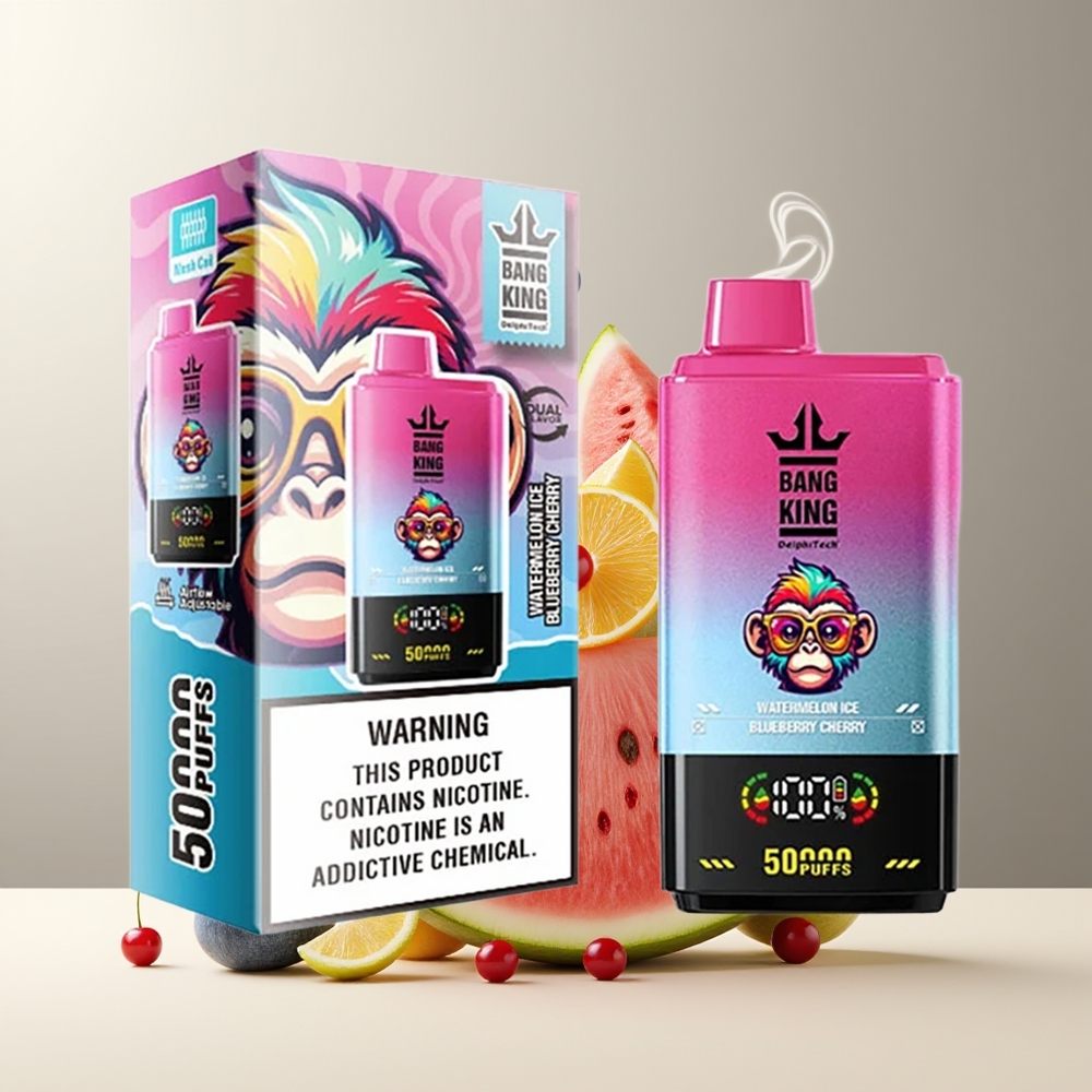 Bang King 50000 Engangs Vape 50ml 850mAh Type-C Grossister Sverige Vandmelon Blåbær Kirsebær