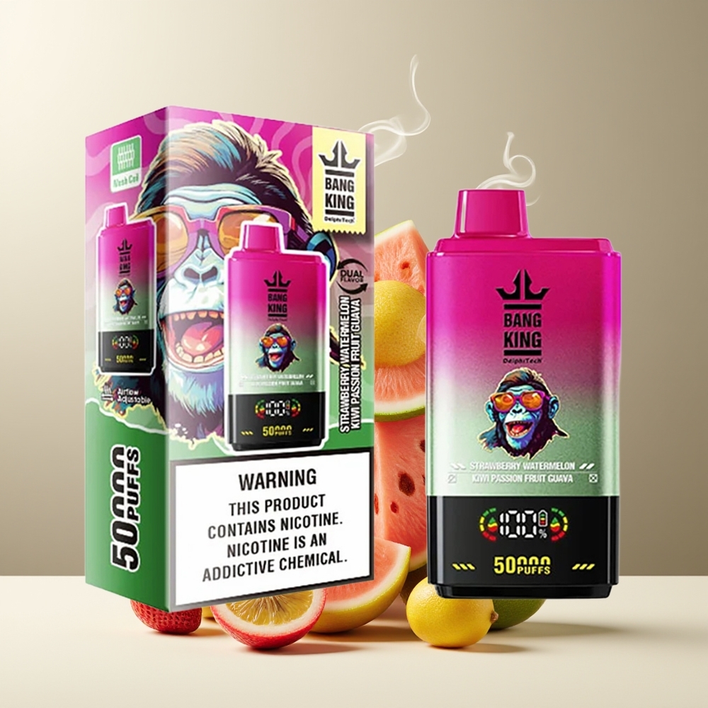 Bang King 50000 Engangs Vape 50ml 850mAh Type-C grossister Sverige Jordbær Vandmelon Kiwi Passionsfrugt Guava