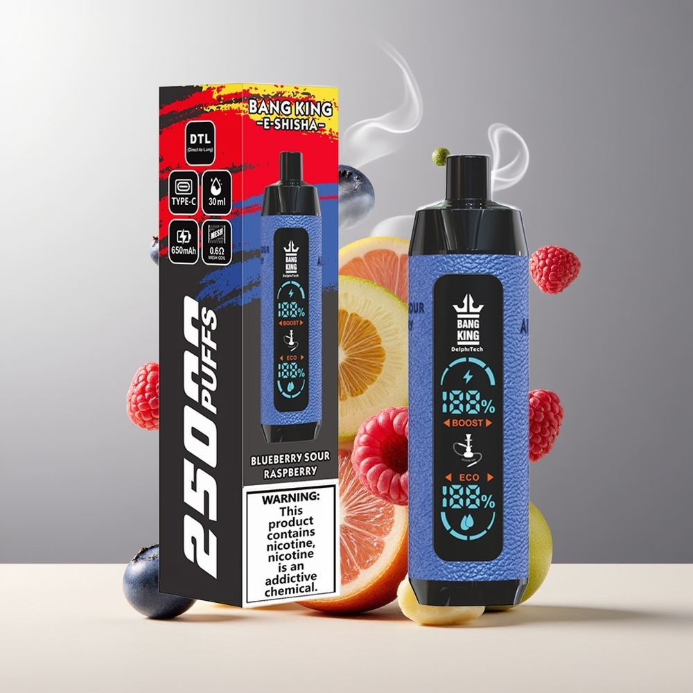 Bang King Shisha 25000 Puffs 30ml 650mAh Type-C grossister Sverige Blåbær Sur Hindbær
