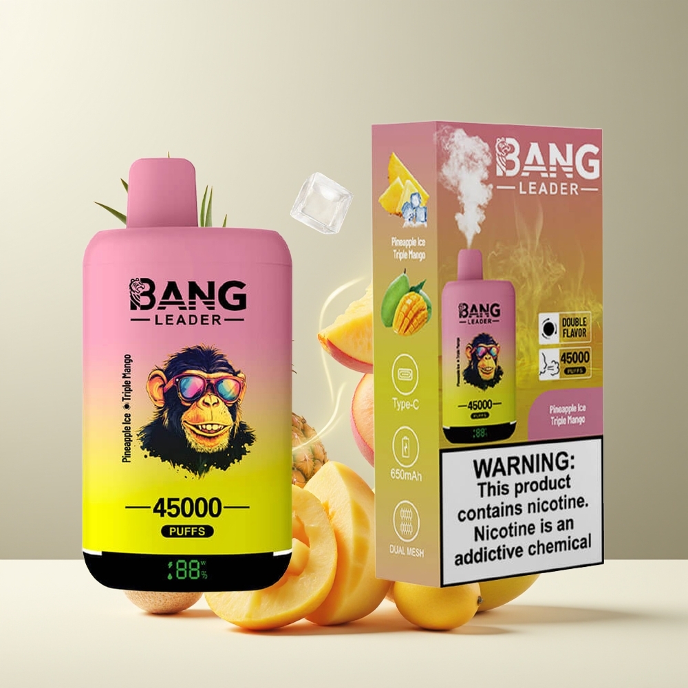 Bang Leader 45000 Puffs Engangs Vape grossister Sverige med Smart Skärm Typ-C USB och Dubbla Smaker 2-i-1 Design
