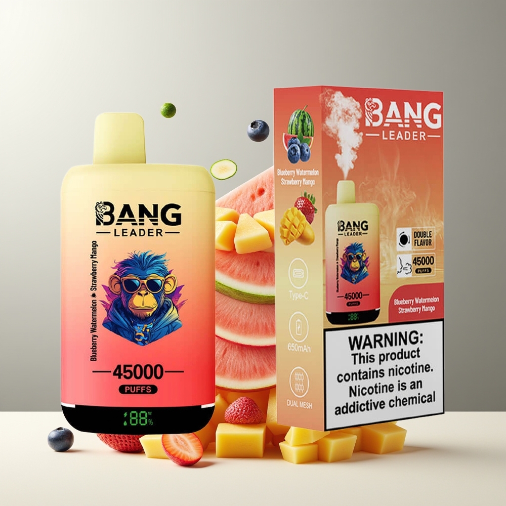 Bang Leader 45000 Puffs Engangs Vape grossister Sverige med Smart Skärm Type-C USB och Dubbelsmak 2-i-1 Design