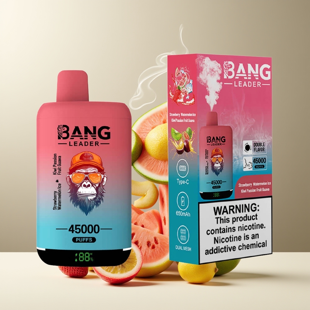 Bang Leader 45000 Puffs Grossister Sverige – Smart Skärm Typ-C USB Dubbla Smaker 2-i-1 0-5 Nikotin