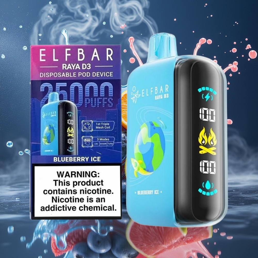 ELF BAR RAYA D3 25000 Puffs Disposable Vape - 23ml 5 Nikotin 850mAh Batteri Type-C-laddning grossister Sverige Blåbärsglass