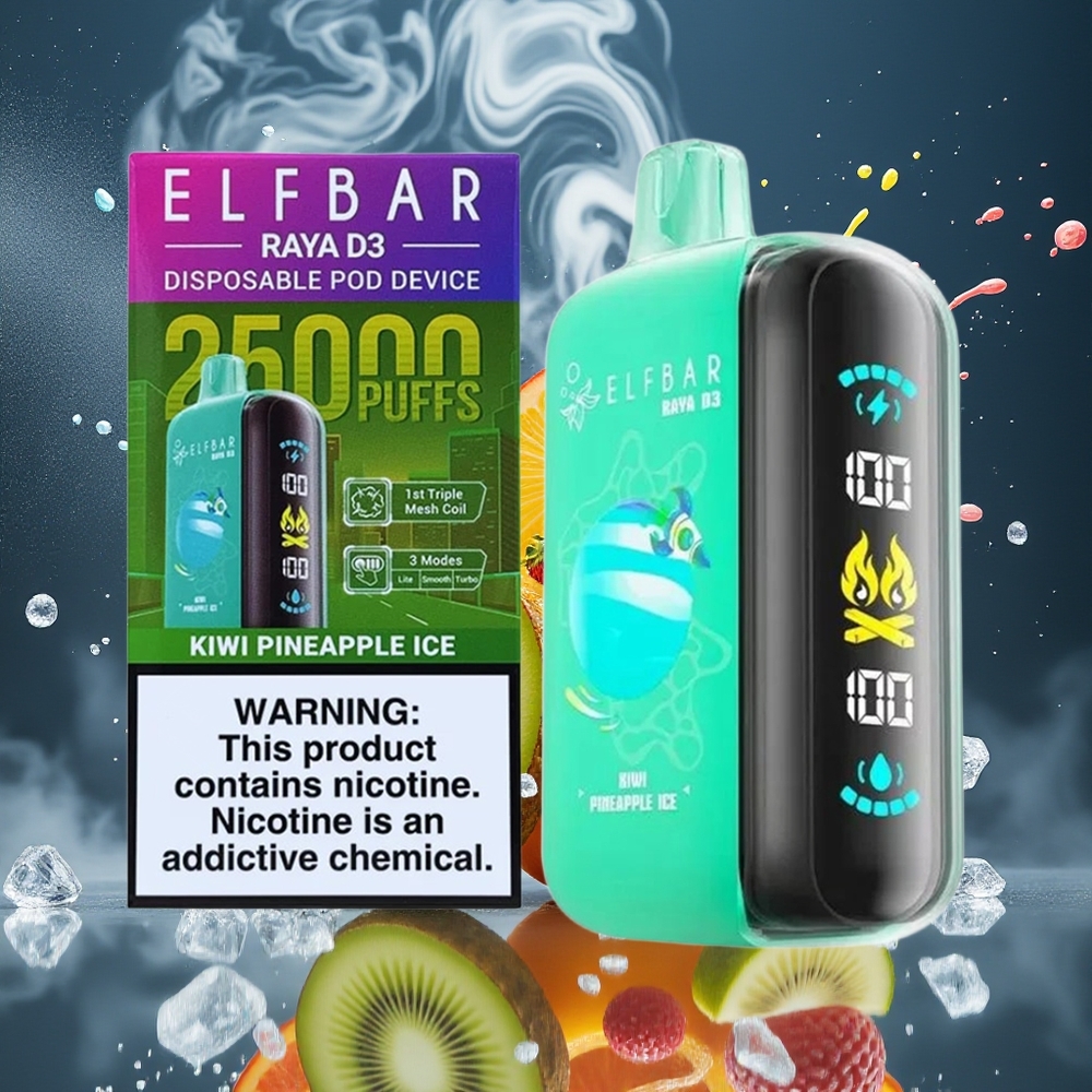 ELF BAR RAYA D3 25000 Puffs Disposable Vape 23ml 5 Nikotin 850mAh Batteri Type-C Laddning 20 Smaker grossister Sverige Kiwi Ananas Glass