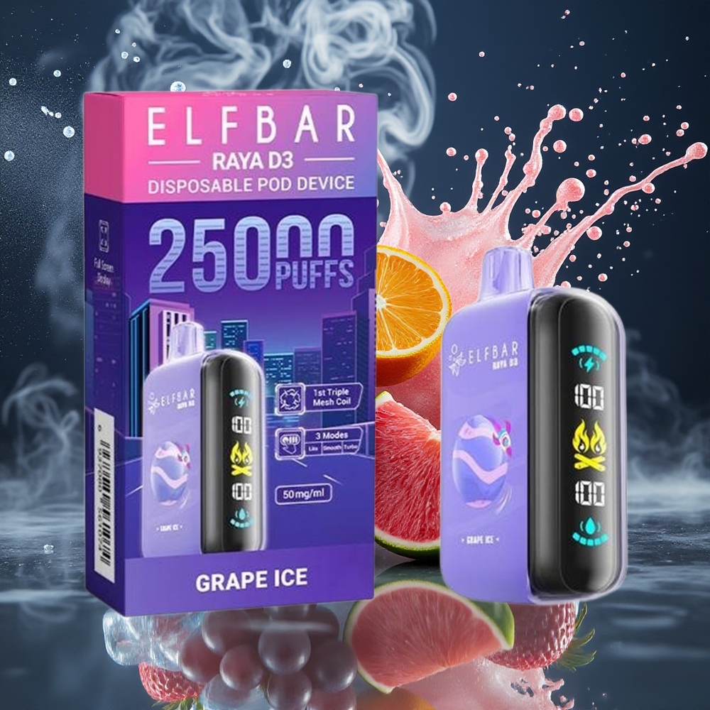 ELF BAR RAYA D3 25000 Puffs Disposable Vape 23ml 5 Nikotin 850mAh Type-C laddning 20 smaker grossister Sverige