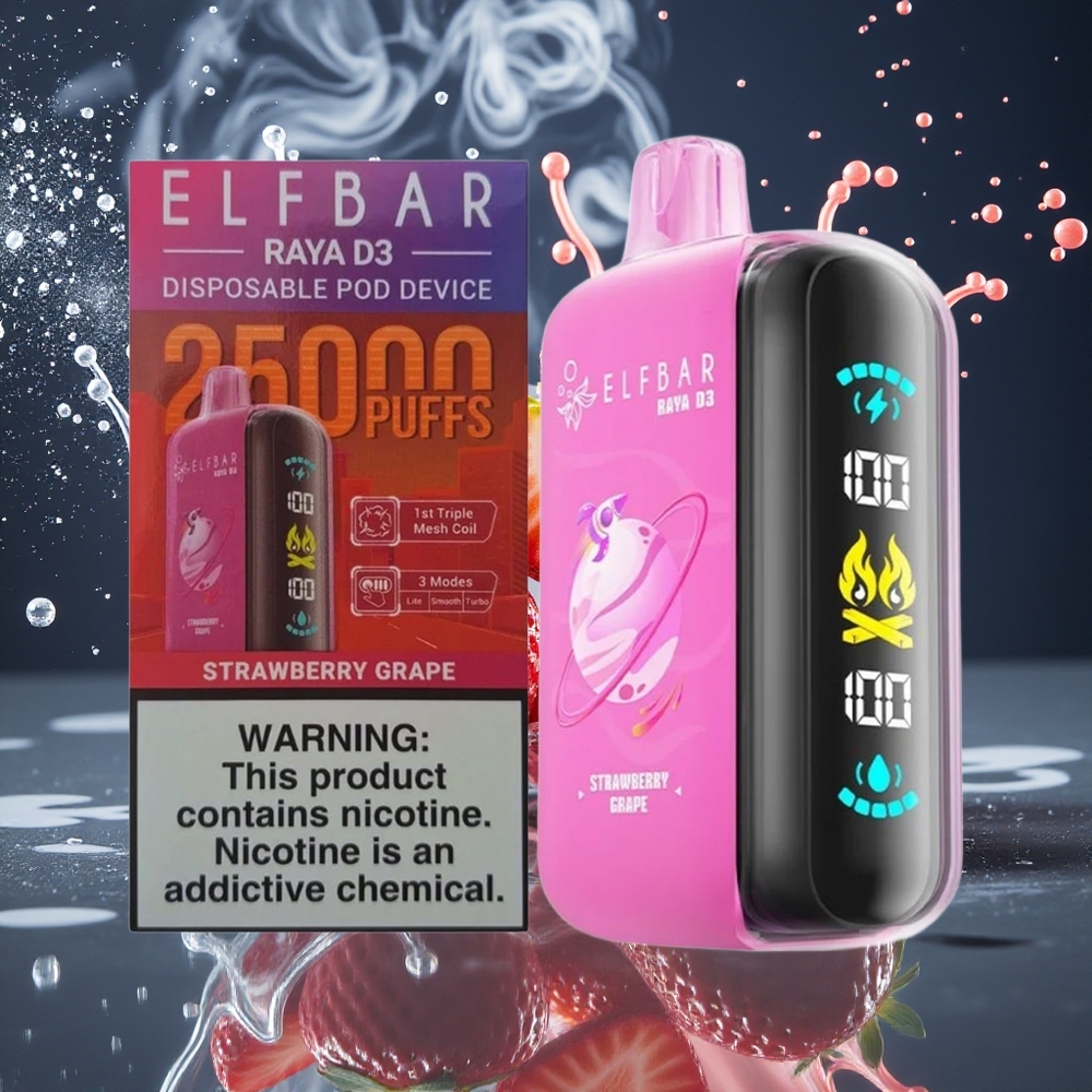 ELF BAR RAYA D3 25000 Puffs Disposable Vape 850mAh 23ml 5 Nikotin grossister Sverige Jordgubb Druva