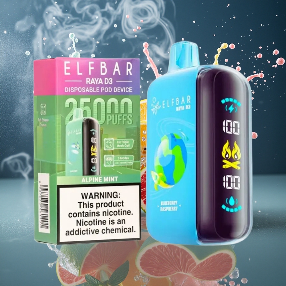 ELF BAR RAYA D3 25000 Puffs Grossister Sverige – 23ml E-vätska 5 Nikotin 850mAh Uppladdningsbart Batteri Typ-C Laddning
