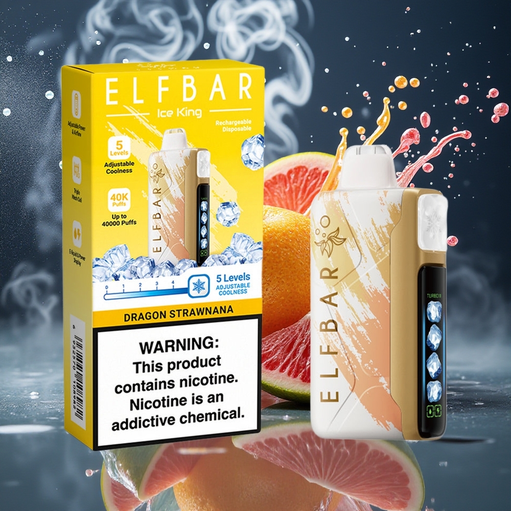 Elf Bar Ice King 40 000 Puffs 20ml 5 Nikotin Laddningsbar 850mAh Batteri Justerbara Kylningsnivåer LCD Display grossister Sverige
