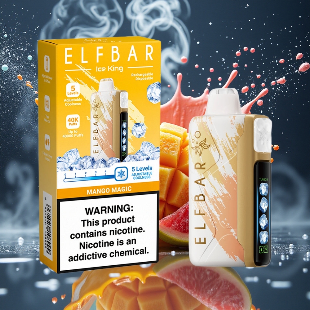 Elf Bar Ice King 40000 Puffs Disposable Vape 20ml 5 Nikotin 850mAh Batteri Justerbara Kylningsnivåer LCD Display grossister Sverige