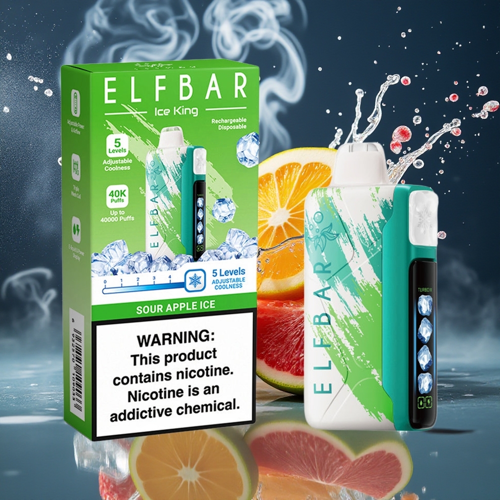 Elf Bar Ice King 40000 Puffs Disposable Vape grossister Sverige – 20ml E-Liquid 5 Nikotin Laddningsbar 850mAh Batteri Justerbara Kylningsnivåer LCD-display