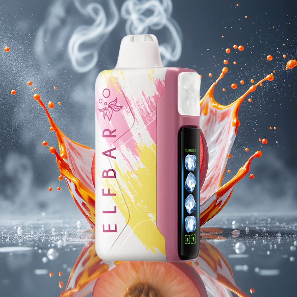 Elf Bar Ice King 40000 Puffs Disposable Vape med 20ml E-Liquid 5 Nikotin Laddningsbar 850mAh Batteri  Justerbara Kylningsnivåer grossister Sverige Peach+