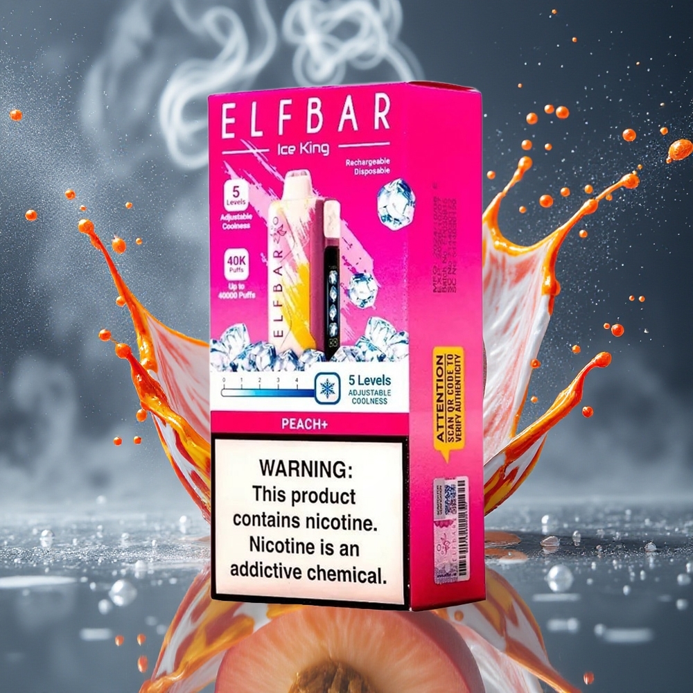 Elf Bar Ice King 40000 Puffs Disposable Vape med 20ml E-Liquid 5 Nikotin Laddningsbar 850mAh Batteri  Justerbara Kylningsnivåer grossister Sverige Peach+