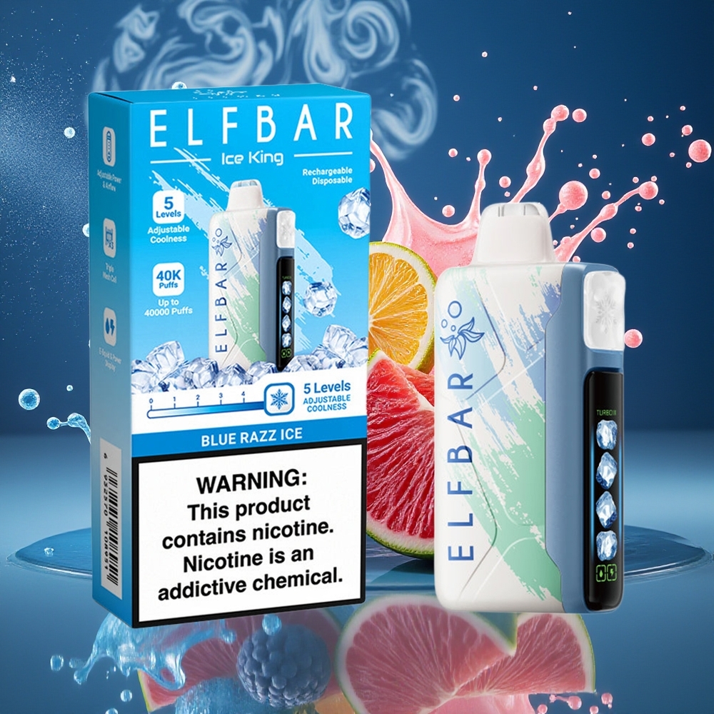 Elf Bar Ice King 40000 Puffs Disposable Vape – 20ml E-Liquid 5 Nikotin Laddningsbar 850mAh Battery Justerbara Kylningsnivåer LCD Display – grossister Sverige
