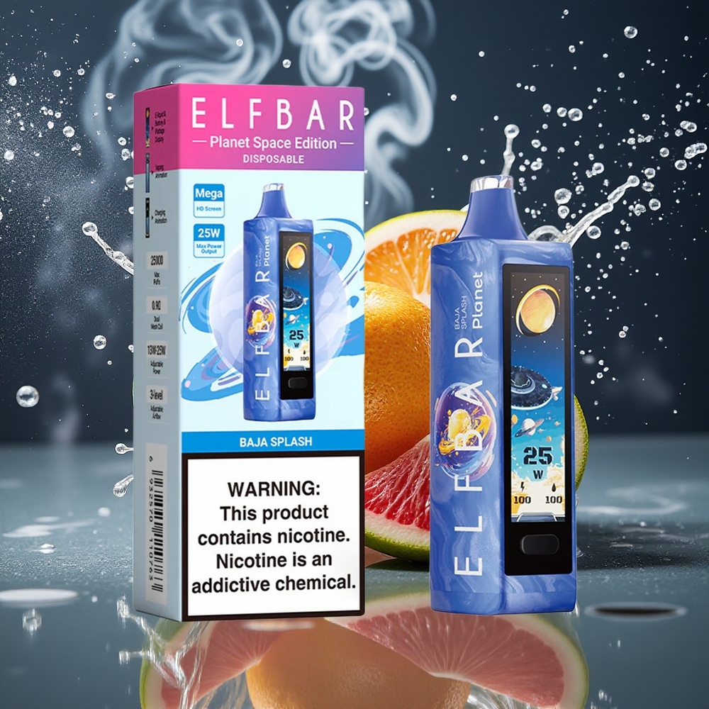 Elf Bar Planet 25000 Puffs Disposable Vape 5 Nikotin 18ml E-vätska 800mAh Batteri Mesh Coil grossister Sverige Baja Splash