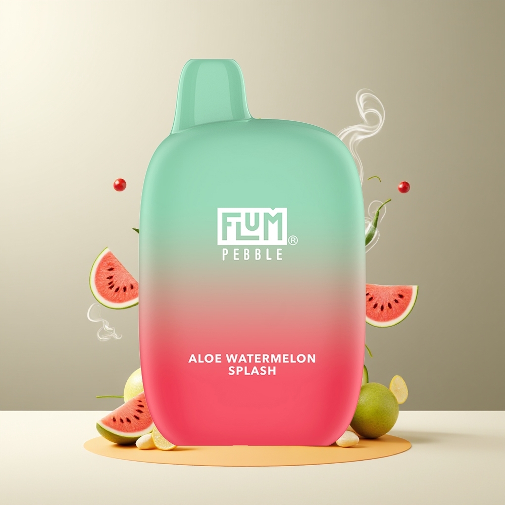 Flum Pebble 6000 Grossister Sverige – 10ml E-vätska 5 Nikotin 500mAh Batteri Mesh Coil Type-C Laddning Aloe Vandmelon Splash