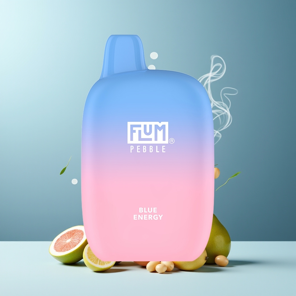 Flum Pebble 6000 Grossister Sverige – 10ml E-vätska 5 Nikotin 500mAh Batteri Mesh Coil Type-C Laddning Blå Energi