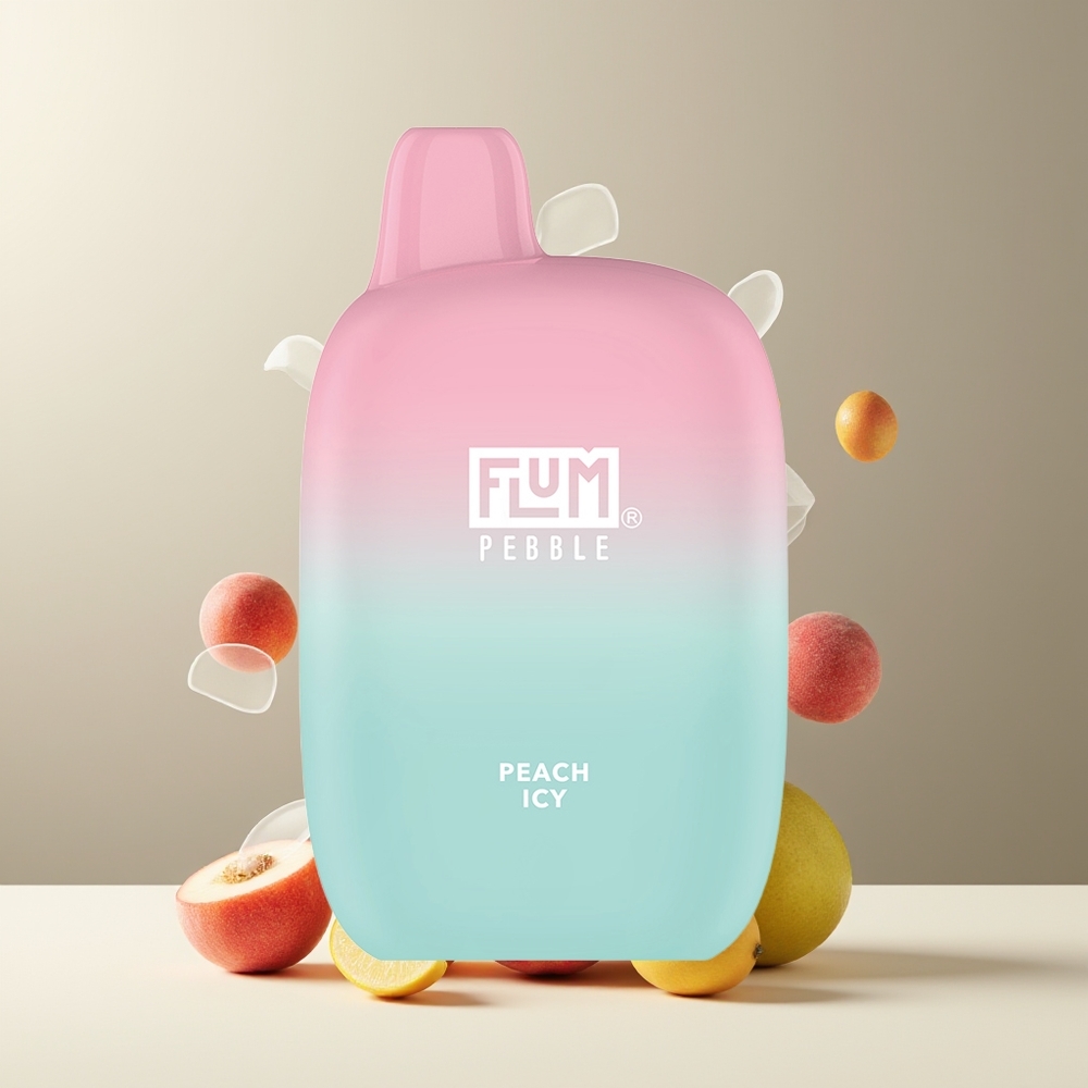 Flum Pebble 6000 Grossister Sverige – 10ml E-vätska 5 Nikotin 500mAh Batteri Mesh Coil Type-C Laddning Fersken Icy
