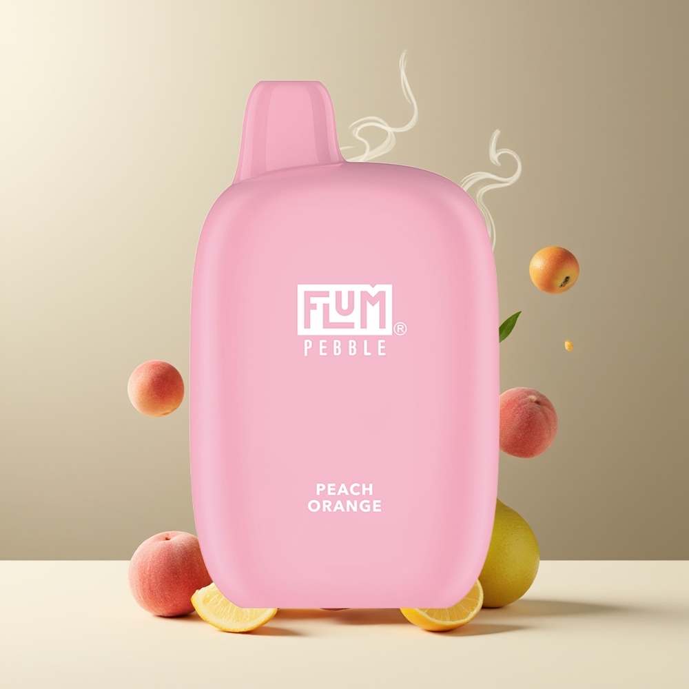 Flum Pebble 6000 Grossister Sverige – 10ml E-vätska 5 Nikotin 500mAh Batteri Mesh Coil Type-C Laddning Fersken Orange