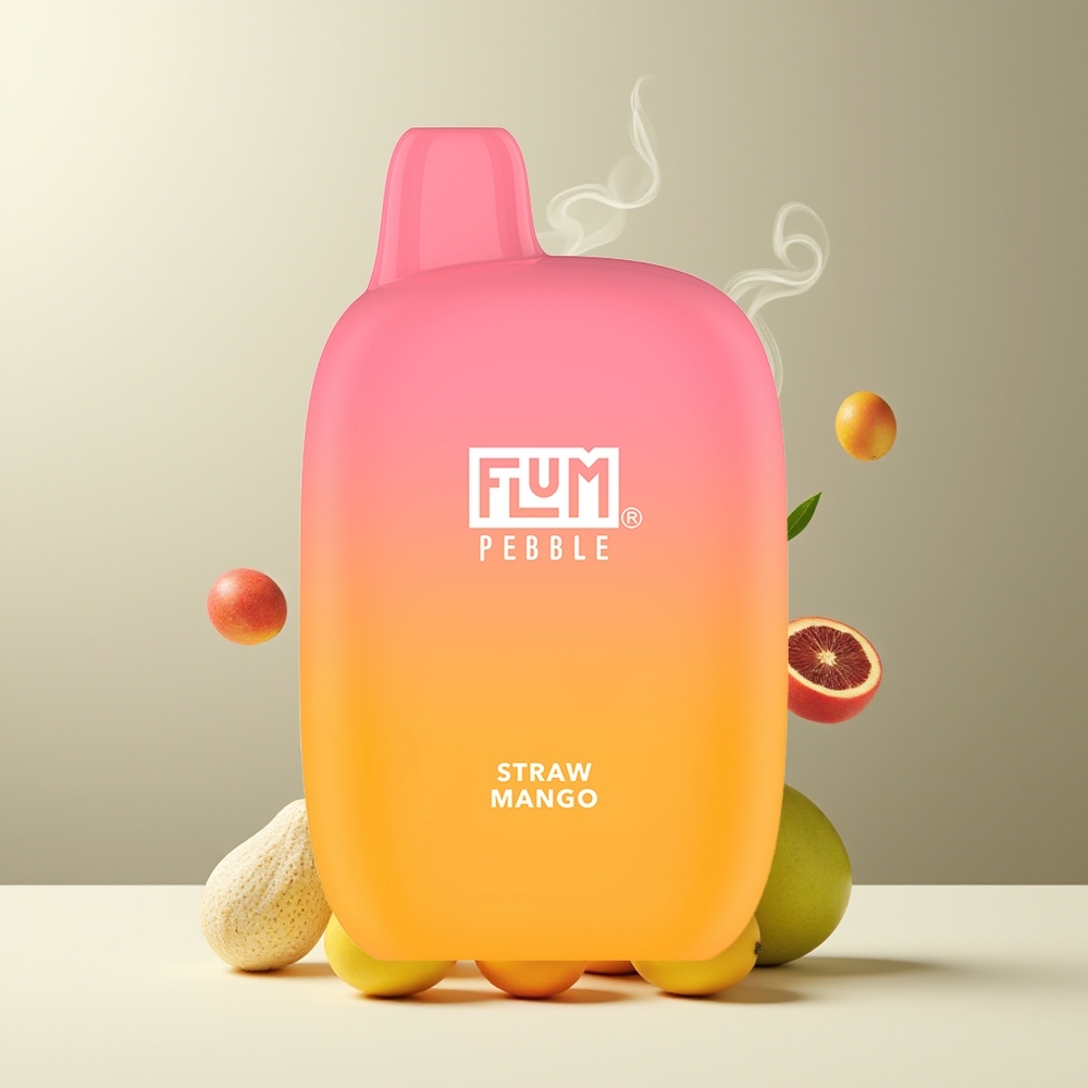 Flum Pebble 6000 Grossister Sverige – 10ml E-vätska 5 Nikotin 500mAh Batteri Mesh Coil Type-C Laddning Jordbær Mango
