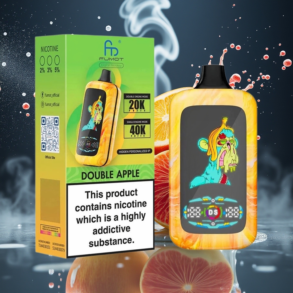 Fumot Digital Monkey Disposable Vape 40000 Puffs Dual Mesh Coil 850 MAH Type-C grossister Sverige Dubbelt Äpple