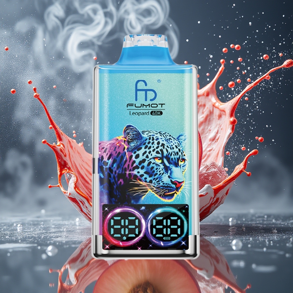 Fumot Leopard 40K Puffs Disposable Vape grossister Sverige – 700mAh Battery Dual Mesh 40000 Puffs Type-C Laddning Digital Tube Oljekraftsdisplay Persika Bär