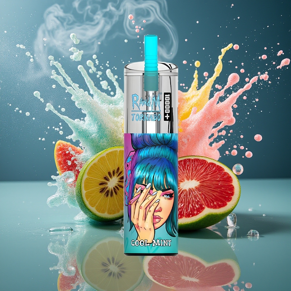 Fumot Original RandM Tornado 10000 Plus Disposable Vape 20 ml 850 mAh Mesh Coil Type-C RGB Lights grossister Sverige Cool mint
