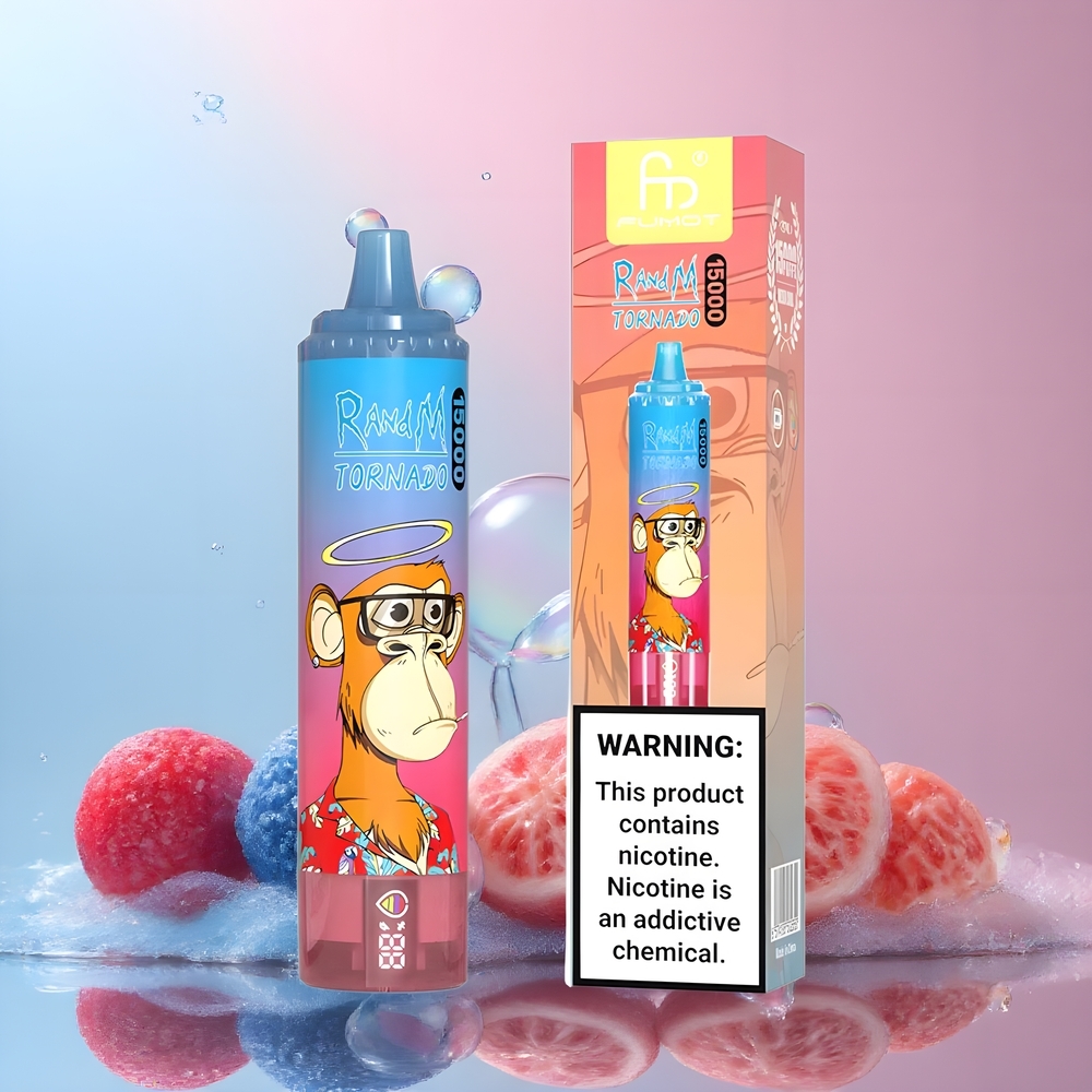 Fumot RandM Tornado 15000 Puffs 25ml 850mAh Mesh Coil Type-C LCD grossister Sverige Blå Razz Körsbär