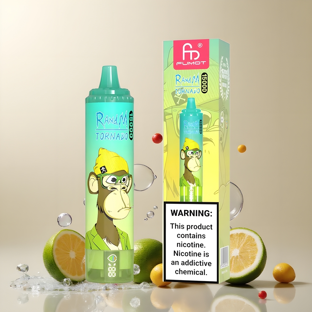 Fumot RandM Tornado 15000 Puffs 25ml 850mAh Mesh Coil Type-C LCD grossister Sverige Citronlime