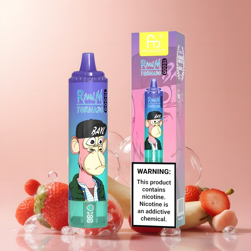 Fumot RandM Tornado 15000 Puffs 25ml 850mAh Mesh Coil Type-C LCD grossister Sverige Jordgubb-banan