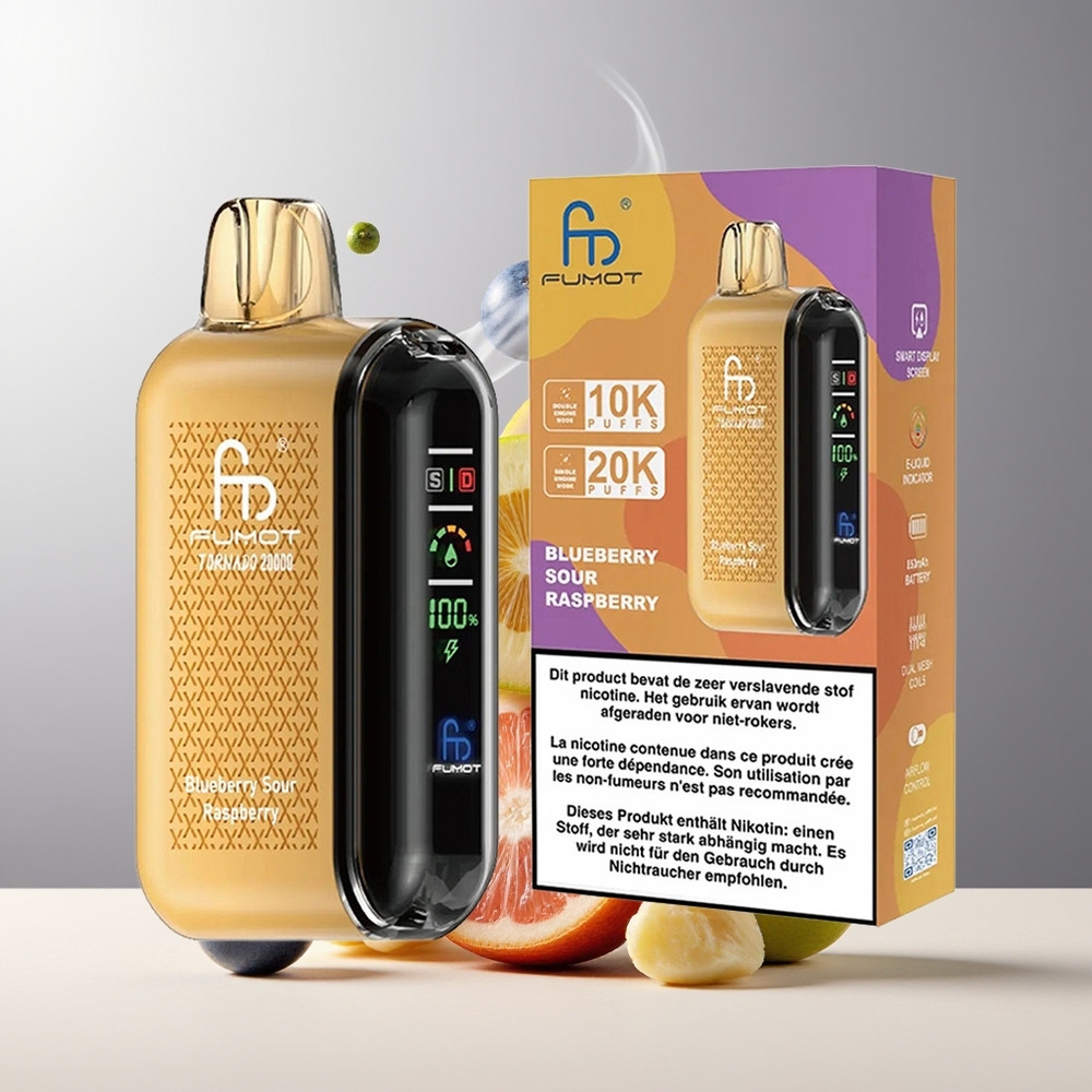 Fumot Tornado 20000 Puffs Dual Mesh Coil 20ml 850mAh Smart Display Airflow Control grossister Sverige