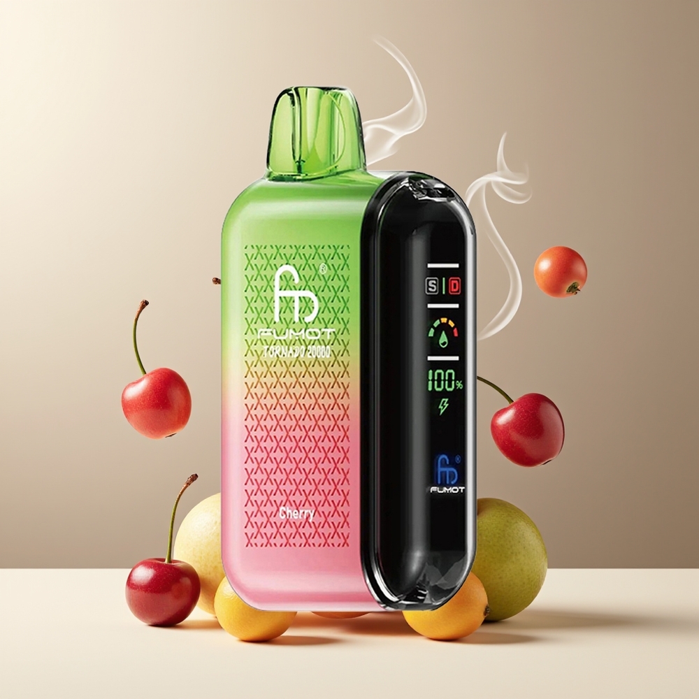 Fumot Tornado 20000 Puffs Grossister Sverige med Dual Mesh Coil 20ml E-liquid  850mAh Batteri Kirsebær