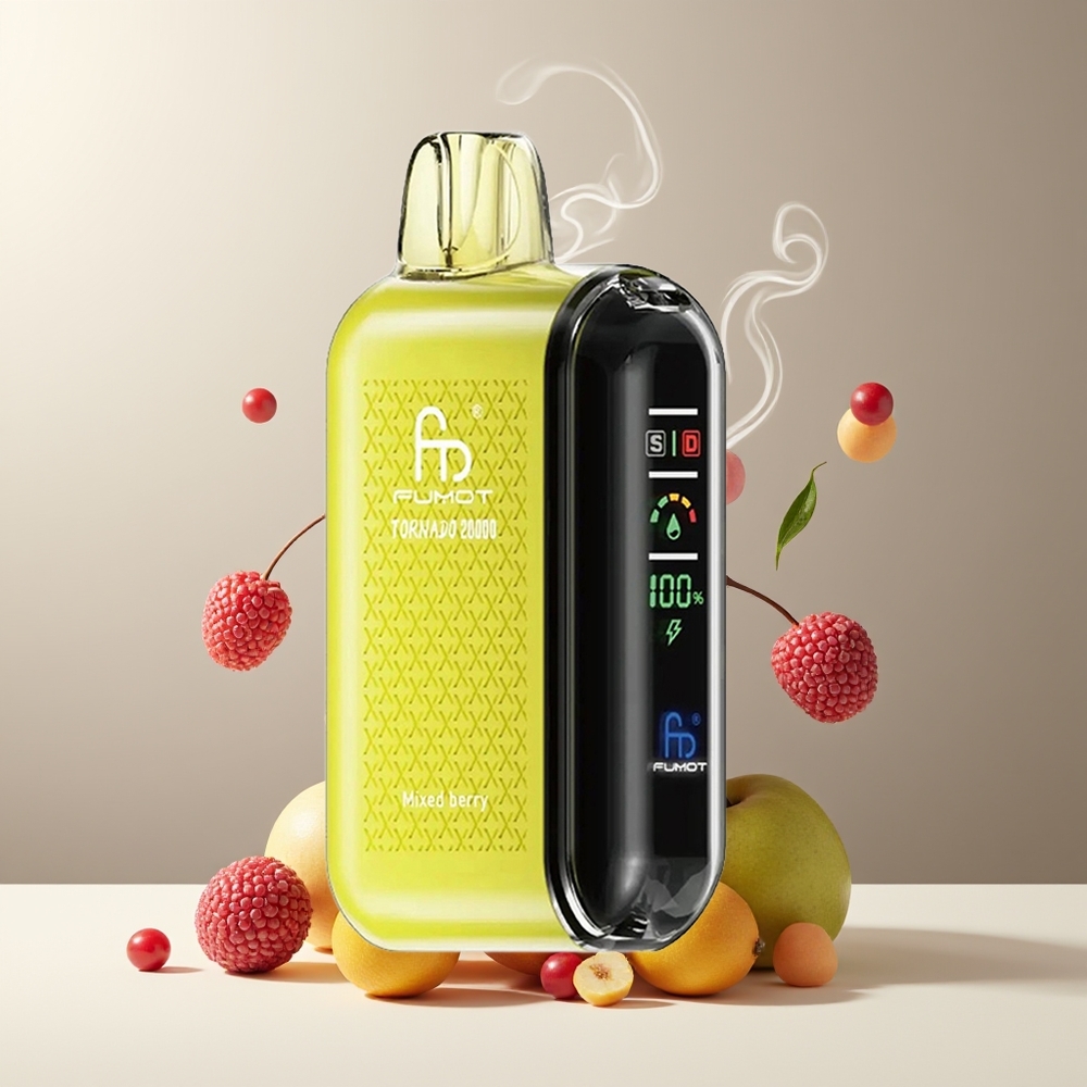Fumot Tornado 20000 Puffs Grossister Sverige med Dual Mesh Coil 20ml E-liquid och 850mAh Batteri Blandede Bær