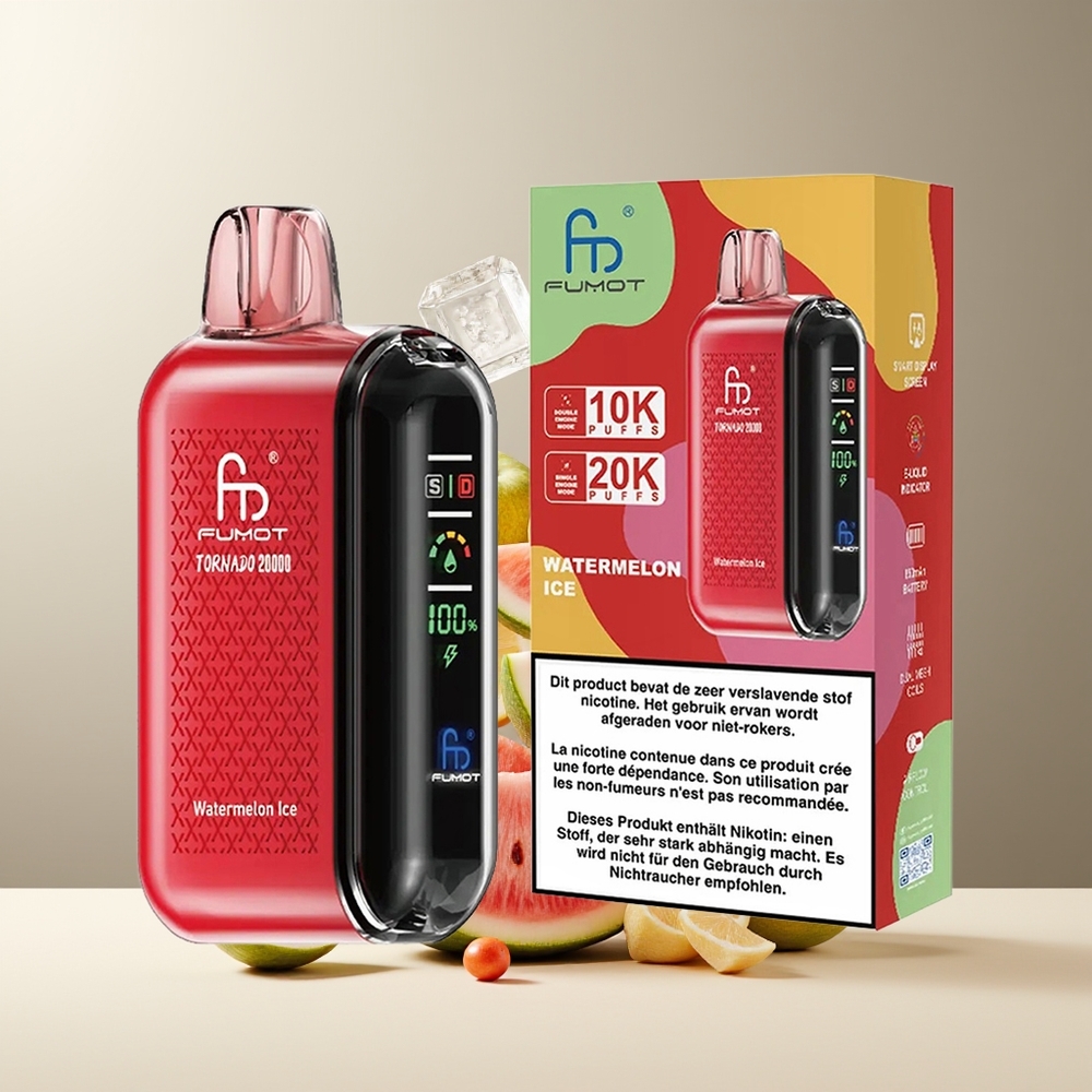 Fumot Tornado 20000 Puffs Grossister Sverige med Dual Mesh Coil 20ml E-liquid och 850mAh Batteri Vandmelonis